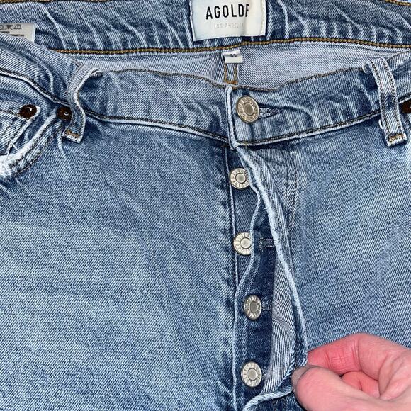 AGOLDE Nico High Rise Slim Fit Jeans Distressed Raw Hem Button Fly Size 31 - Picture 7 of 9